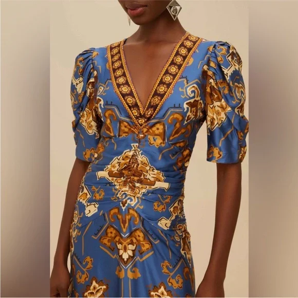 Farm Rio: Blue Ornament Floral Midi Dress - Picture 5 of 10